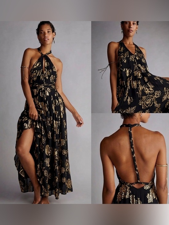 Free People Dresses & Skirts - Free People Holding on convertible black and gold foil flowers maxi dress Sz S